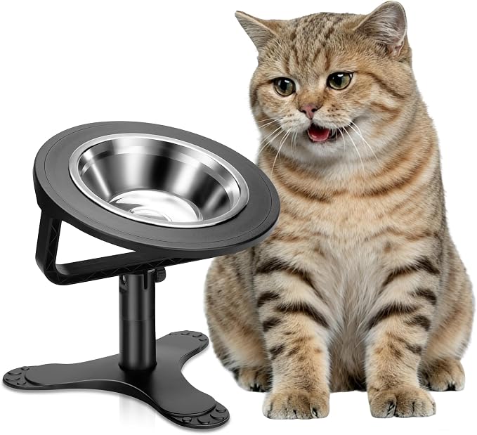 Raised Cat Bowls,15° Tilted Cat Food Bowls (1 Pack) | Elevated Cat Bowls for Indoor Cats with Height-Adjustable Stand,Non-Slip Stainless Steel Cat Bowls by Tolopu