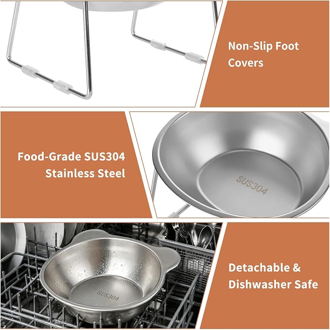 3 Pack Elevated Cat Bowls for Small Cats & Dogs, 15° Tilted Stainless Steel Raised Food Water Bowls, Whisker Fatigue Friendly Pet Dishes with Non-Slip Feet, Dishwasher Safe, 5.9 Inch - Image 4