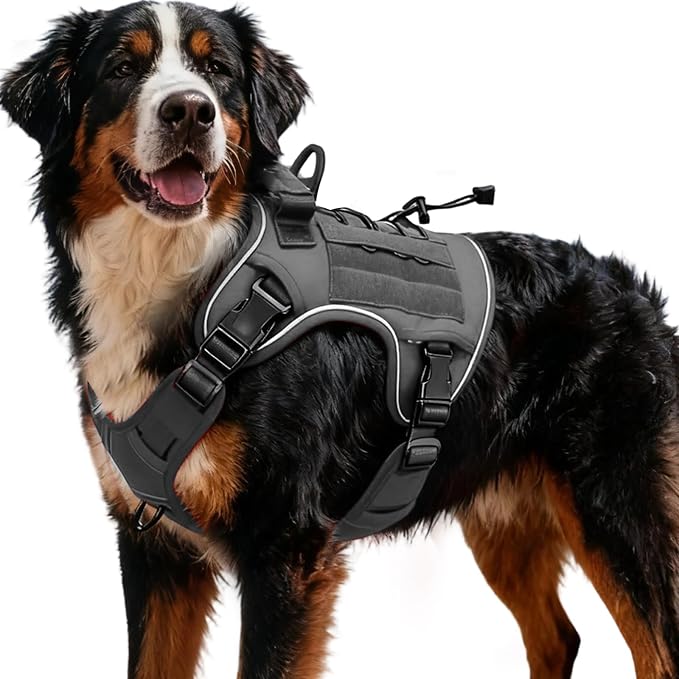 Heavy-Duty Tactical Dog Harness for Large Dogs, No Pull Adjustable Reflective Pet Vest with Molle System, K9 Military-Grade Control for Service Training, Outdoor & 10+ Breeds, Gray, XX-Large by Bruvoalon