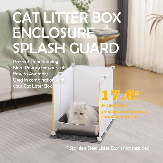 MEEXPAWS Cat Litter Box Enclosure, Splash Guard High Walls with Litter Mat | Small Litter Box Pee Shield, DIY Plastic Sheets Easy Clean, Litter Containment, Privacy Screen, Wall Protector - Image 2