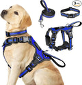 Pet Harness Collar and Leash Set, All-in-one Reflective Dog Harness No Pull with Adjustable Buckles for Puppies, Small, Medium, Large, and Extra-Large Dogs (Large, Dark Blue) by WINSEE