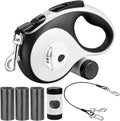 26Ft Retractable Dog Leash - for Dog Up to 110lbs, Tangle Free Walking Leash with Chew Proof Cable | LED Light | Dispenser | Poop Bags, Quick Lock Braking & Non-Slip Handle (White) by Homesuppliesanddogsupplies