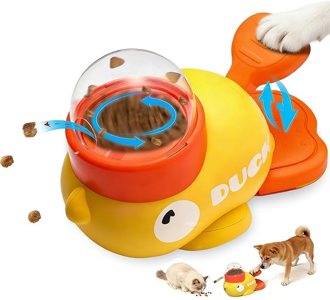 Interactive Treat Dispenser Toy for Dogs & Cats - 2-in-1 Food Puzzle Slow Feeder, Durable Cute Duck Shape, IQ Training, Reduces Bloating (Yellow-1) by Petayouj