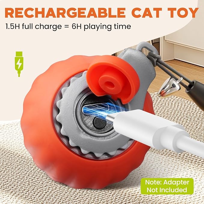2 Pack Interactive Cat Toy for Indoor Cats, Two Speed Smart Automatic Cat Toy Moving Ball with Tail, Rechargeable Motion Activated Cat Toys for Bored Indoor Adult Cats(Orange & Blue) - Image 5