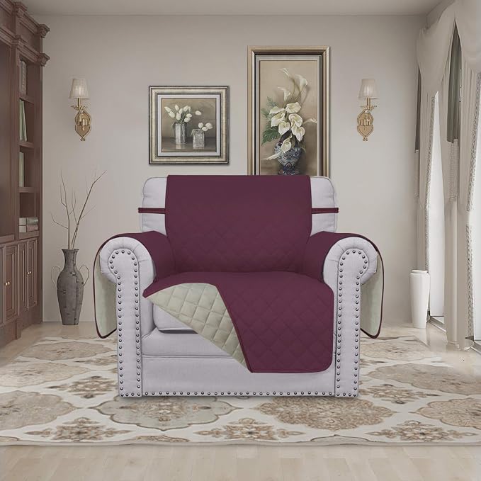 Easy-Going Reversible Couch Cover, Small Chair, Wine/Beige | Machine Washable Slipcover For Dogs, Water Resistant Furniture Mat For Living Room, Non-Slip Sofa Cover, Pet Friendly - Image 2