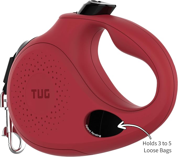 TUG Oval 360° Tangle-Free Retractable Dog Leash with Integrated Waste Bag Dispenser (Medium, Red) - Image 2