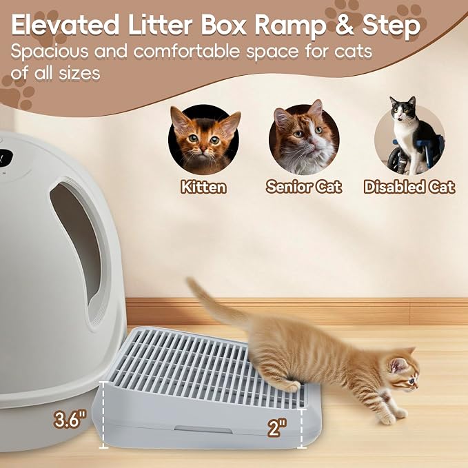 Elevated Litter Box Ramp/Steps for Kittens & Old Cats,Washable Litter Catcher Stairs for Automatic Cat Litter Box,Anti-Tracking Cat Litter Mat Pedal with Filter,Easy to Clean (Light Grey) - Image 3