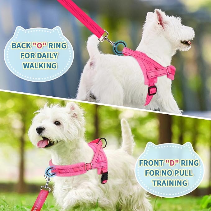 Lukovee Small Dog Harness and Leash Set, No Pull Soft Padded Vest | Both Neck & Chest Adjustable, Reflective, Puppy Harness with 4ft Lightweight Anti-Twist Dog Leash for Small Dogs (Pink, M) - Image 7