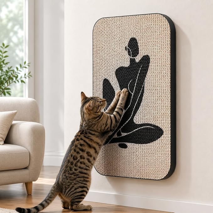 Cat Wall Scratcher, Art Cat Scratching Board for Indoor Cats | Wall Mounted Cat Scratch Pad, Water-Based Ink, Hook&Loop Strips, Floor or Wall Use, 16.7x11x1 Inch, Silent Elegance by LESISSMER