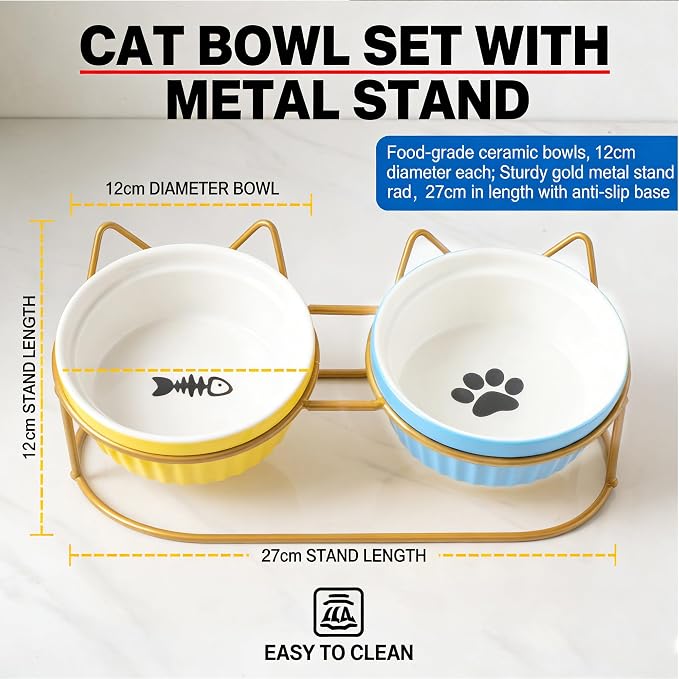 Ceramic Raised Tilted Cat Food Bowls Set - 15° Elevated Cat Food and Water Bowls for Indoor Cats/Kittens, Anti-Vomiting Pet Feeding Bowls (Non-Slip, BPA-Free) - Image 8