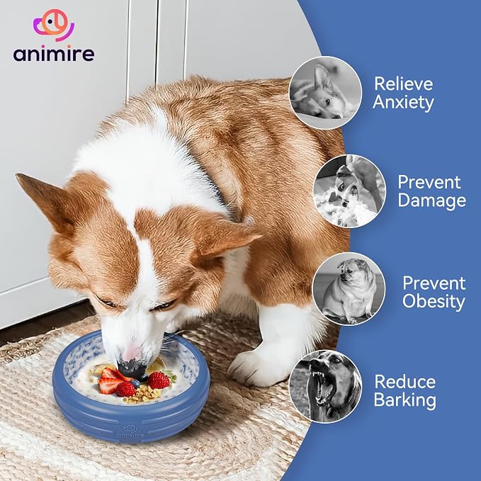 Dog Lick Bowl, Animire Freeze Lick Mat for Dogs, Non-Slip Slow Feeder Licking Bowl Enrichment Treat for Distraction Anxiety Relief, Food Grade Silicone, Dishwasher Safe(Dark Blue,L) - Image 5