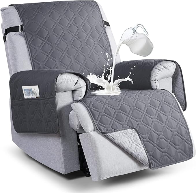 VANSOFY 100% Waterproof Recliner Chair Covers, Recliner Cover Non-Slip Dog Chair Cover Furniture Protector Washable Slipcover with Pocket, Elastic Straps for Pets, Dogs(Dark Gray, 23.6") by VANSOFYFURNITURECOVERS