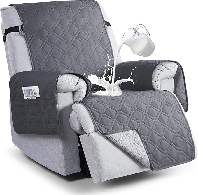VANSOFY 100% Waterproof Recliner Chair Covers, Recliner Cover Non-Slip Dog Chair Cover Furniture Protector Washable Slipcover with Pocket, Elastic Straps for Pets, Dogs(Dark Gray, 25") by VANSOFYFURNITURECOVERS