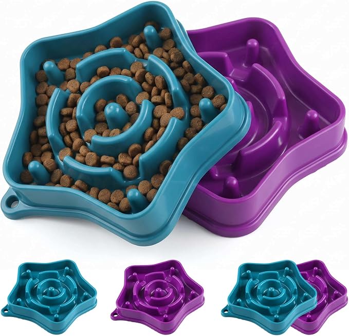 2 Pack Slow Feeder Dog Bowls, Turquoise & Purple, 1 Cup (350ml) Maze Puzzle Bowl for Puppies & Small Dogs, Slow Eating, Anti-Choking, Aid Digestion, Non-Slip, BPA-Free, Dishwasher Safe by Unknown