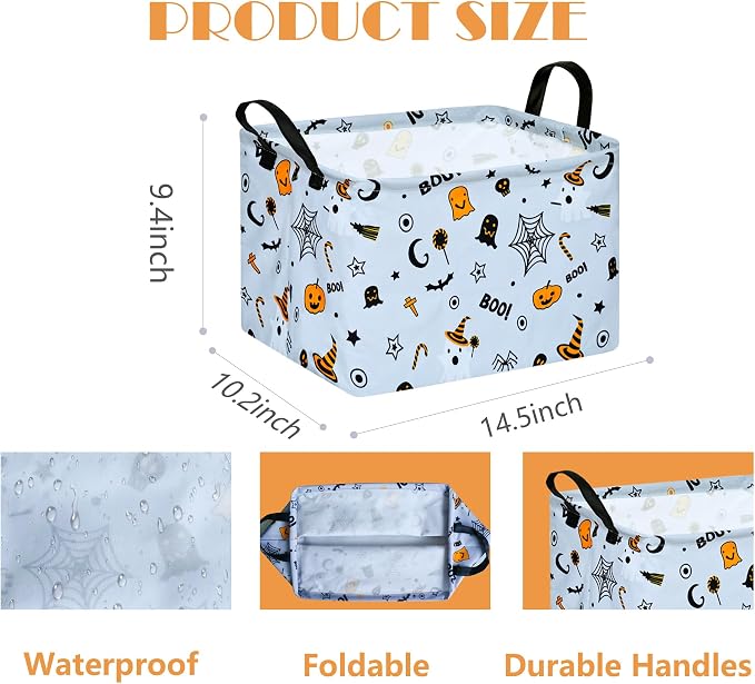 MAIZMZ Halloween Storage Basket Pumpkin Ghost Gift Basket for Kids Foldable Toy Box Waterproof Organizer Bin Laundry Nursery Hamper for Home Office Dorm Closet Shelf - Image 7