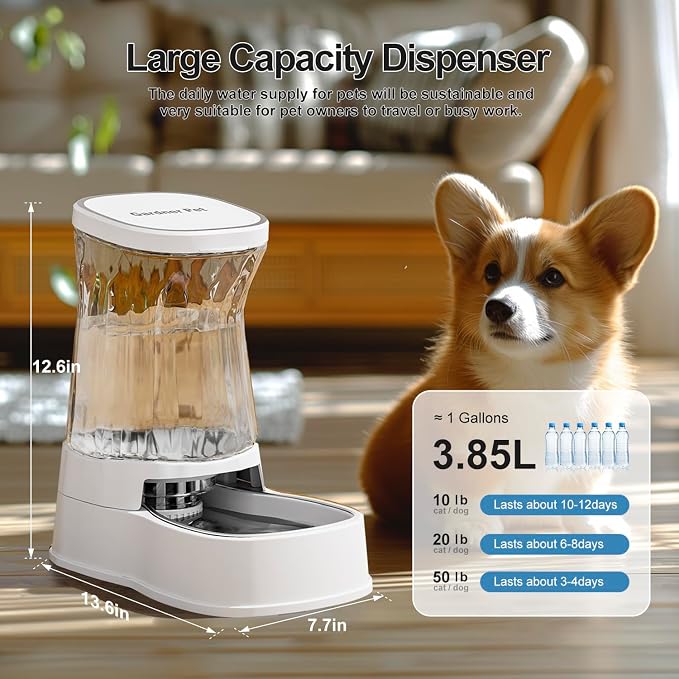 Gardner Pet Automatic Dog Water Dispenser Gravity Stainless Steel Water Waterer Feeder, 100% BPA-Free Large Capacity Water Feeding Bowls for Medium & Large-Sized Dogs Cats Other Pets -(1 Gallon) - Image 2