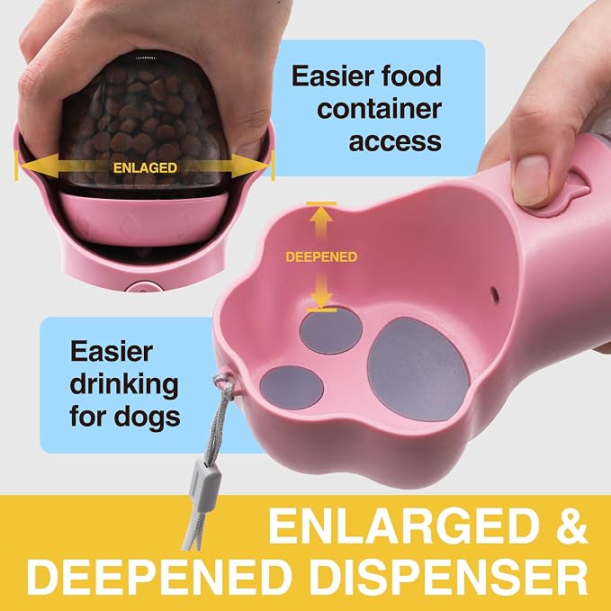 Dog Water Bottle with Food Container, Portable Pet Dispenser, Leak Proof, Hiking, Puppy Travel, Outdoor Activities(18.6 fl.oz/550ml, Pink) - Image 3
