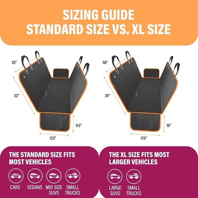 Active Pets XL Waterproof Hammock Large Car Seat Cover, Fits SUVs Trucks Big Sedans, Secure Convertible Travel Bed Protects Backseat Cargo from Dog Puppy Pet Water Food Drool Urine, Black Orange Trim - Image 5