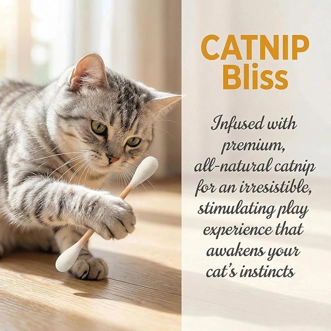Cotton Swabs Cat with Catnip, 6 Pk Giant Kitten Chew Sticks,Interactive Kitty Kick Sticks for Cat Lovers Gift - Sturdy Teething Chew Toy (Beige) - Image 6