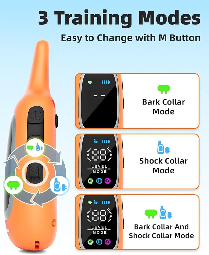 2-in-1 Dog Shock Collar and Bark Collar for Dogs – 3300FT Dog Training Collar with Remote, IP67 Waterproof e Collar with Anti-Bark/Beep/Vibration/Shock Modes for Small Medium Large Dog(8-120Lbs) - Image 3