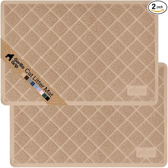 GORILLA GRIP Cat Litter Box Mat, Cushioned Coil Mesh Litter Trapping Mats, Scatter Control Supplies for Less Mess, Phthalate Free, Ultra Deep Catch Grooves, Rinse or Vacuum to Clean 24x17 Beige 2 Pack by Unknown