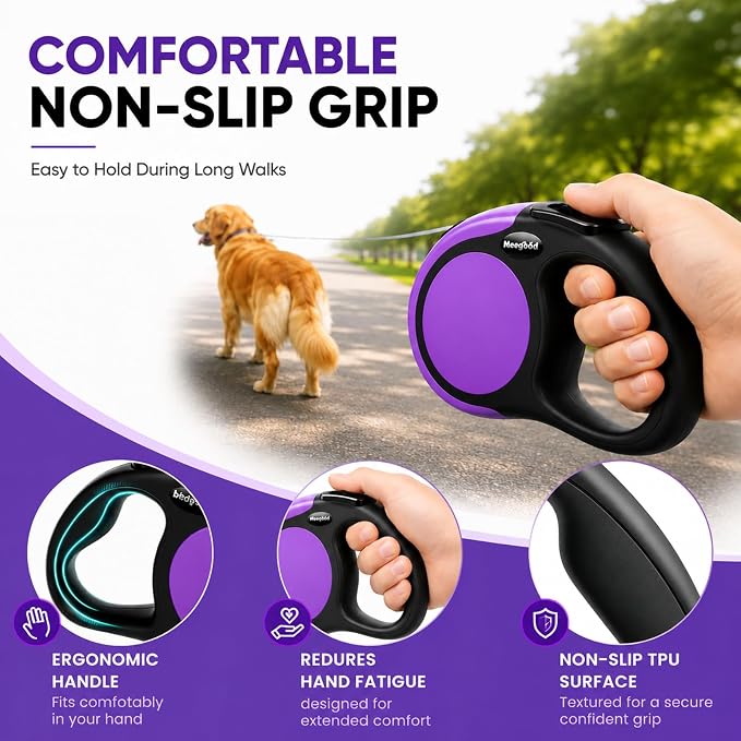 Heavy Duty Retractable Dog Leash-16ft Strong & Durable Walking Leash for S to L Dogs up to 45/115 lbs, Upgraded Lock System, Non Slip Grip, Tangle Free (Purple, Medium-Large Sized) - Image 6