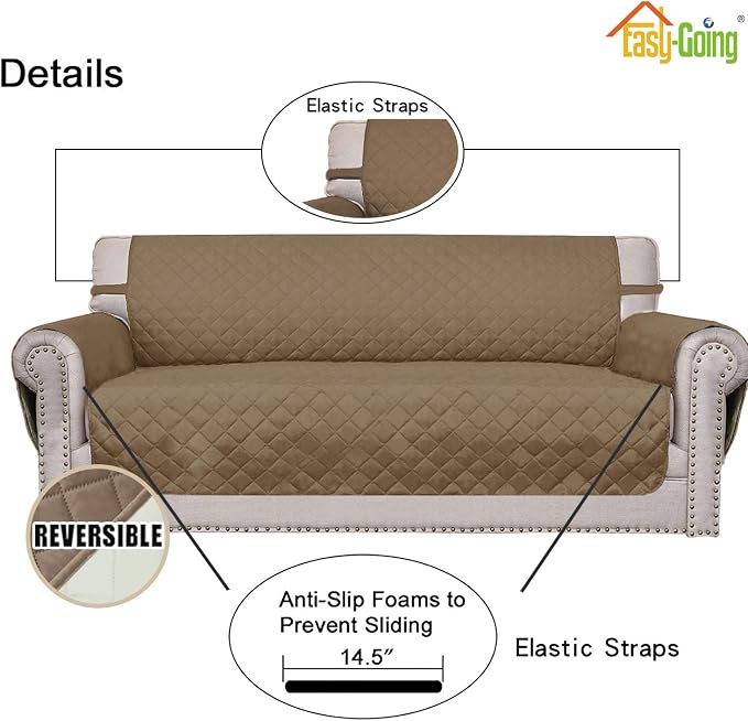Easy-Going Reversible Couch Cover, 3 Cushion Sofa, X-Large, Camel/Ivory | Machine Washable Slipcover For Dogs, Water Resistant Furniture Mat For Living Room, Non-Slip Sofa Cover, Pet Friendly - Image 3