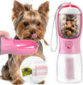 Portable Water Bottle for Small Dogs, 3 in 1 Pet Travel Bowl Dispenser with Food Treat Container & Poop Bag Holder, Summer Hiking Walking Accessories for Puppy On The Go - Pink, 10oz by MoonyMars