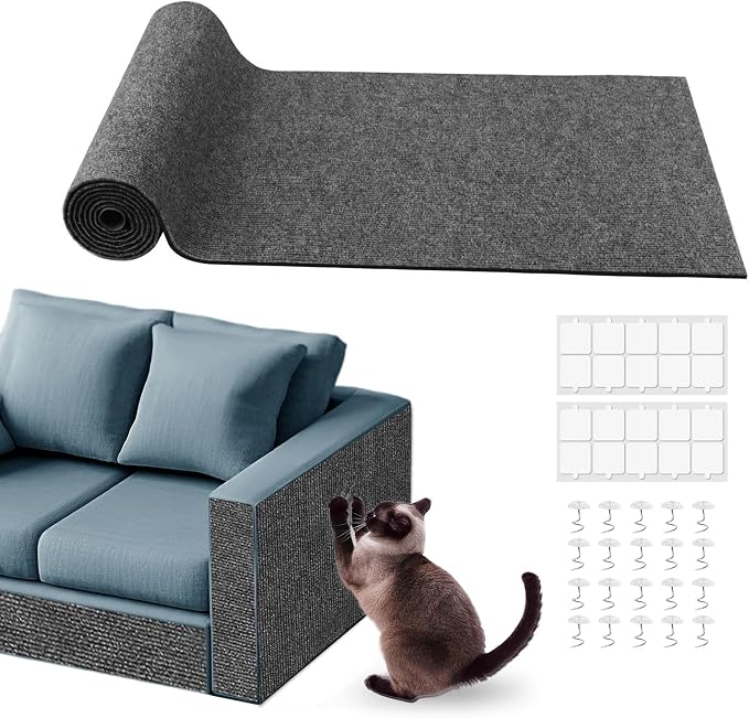 Cat Scratch Furniture Protector for Couch, Wall & Door Guard, Trimmable Self-Adhesive Scratch Pad, DIY Climbing Mat, Deterrent, Scratching Post Replacement (118''x15.8'', Gray) by pawstrip