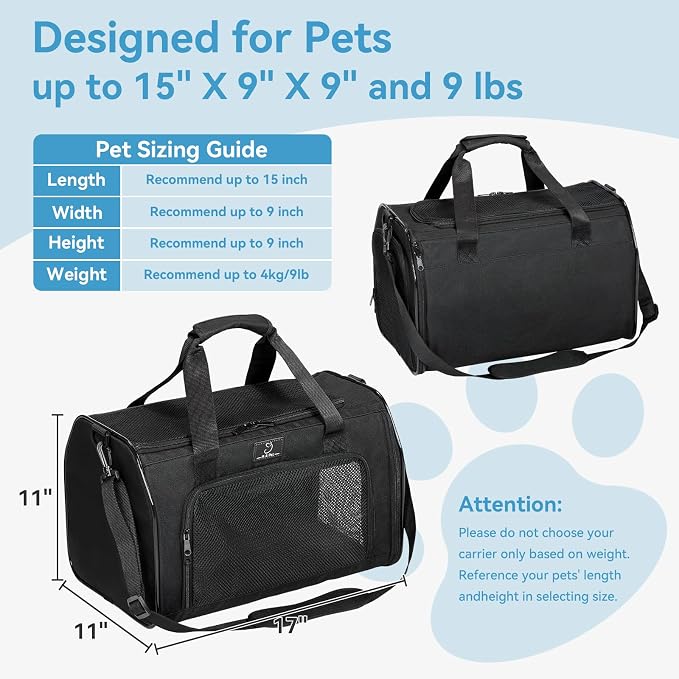 A 4 Pet Airline Approved Pet Carrier, TSA Bag, Up to 15 lbs, Washable | Soft-sided, foldable, ventilated, fleece pad, safety straps, for cats & dogs - Image 3