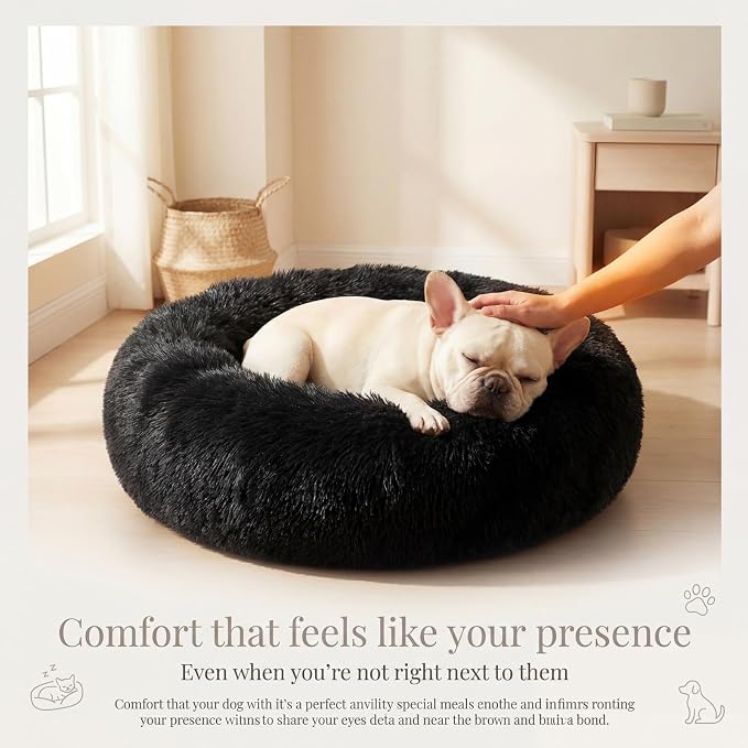 nononfish Puppy Bed for Small Dogs,Calming Donut Plush Pet Bed | Cozy puppy bed with soft plush material and raised rim for secure sleeping comfort. - Image 2