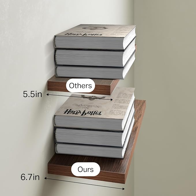 BAYKA Walnut-Like Floating Shelves 15.7in, 3 Pack, Wall Mounted Wall Decor | Easy Install, 22lbs Max Load, Hidden Bracket, Shelving for Bathroom Bedroom Kitchen Display Storage, Multi-Wall Compatible - Image 6