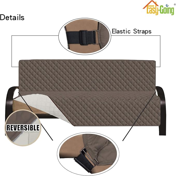 Easy-Going Reversible Couch Cover, Large Futon Sofa, Taupe/Ivory | Machine Washable Slipcover For Dogs, Water Resistant Furniture Mat For Living Room, Non-Slip Sofa Cover, Pet Friendly - Image 3