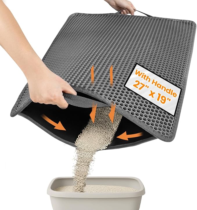 Cat Litter Trapping Mat, 27"x19" Universal Fit Litter Box Floor Mat, Hexagon Grids & Anti-Leak Base, Machine Washable, Non-Slip Kitty Mat for Most Homes, Gray by Conlun