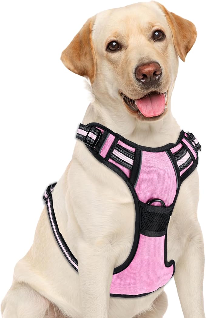 No Pull Dog Harness, Adjustable Reflective Front Clip Pet Vest with Easy Control Handle for Medium Large Dogs (Pink,XL) by Unknown
