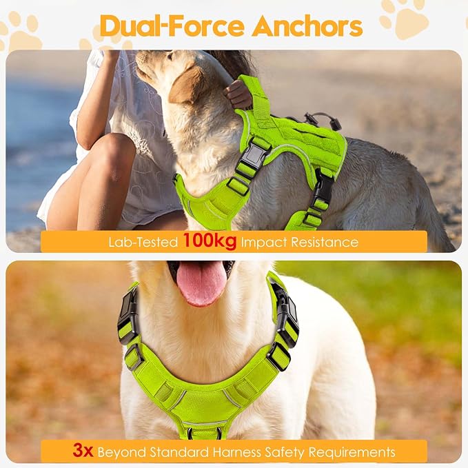 Heavy-Duty Tactical Dog Harness for Large Dogs, No Pull Adjustable Reflective Pet Vest with Molle System, K9 Military-Grade Control for Service Training, Outdoor & 10+ Breeds, Wild Lime, Small - Image 4