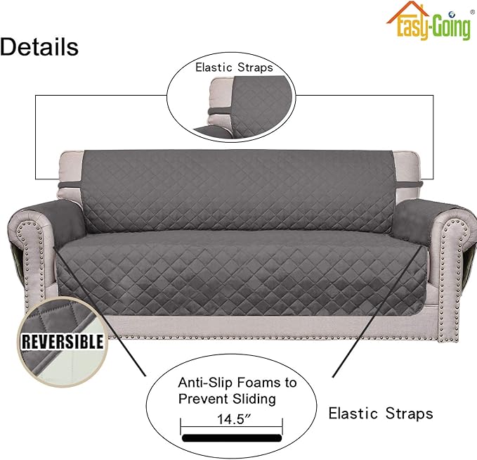 Easy-Going Reversible Couch Cover, 2 Cushion Sofa, Loveseat, Gray/Ivory | Machine Washable Slipcover For Dogs, Water Resistant Furniture Mat For Living Room, Non-Slip Sofa Cover, Pet Friendly - Image 3