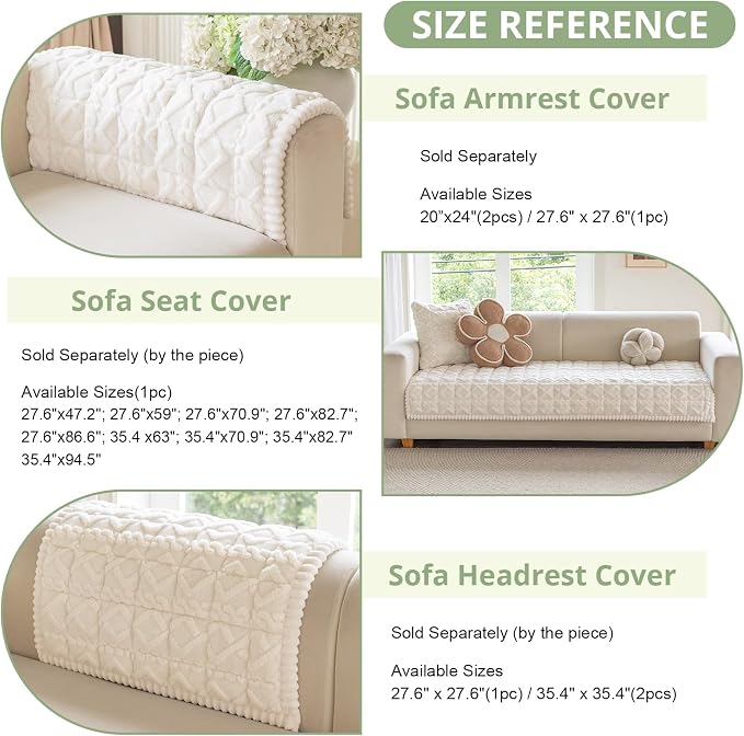 OstepDecor Couch Cover for Dogs, Washable Non Slip Sofa Cover for Pets | Soft Couch Covers for Sofa, Loveseat and Sectional, Furniture Protector Against Pet Hair & Dirt (35.4" x 63", Cream) - Image 3