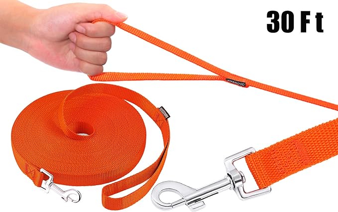 AmaGood Dog/Puppy Obedience Recall Training Agility Lead-15ft 20ft 30ft 50ft Long Leash-for Dog Training,Tie Out,Play,Safety,Camping (30 feet, Orange) - Image 2