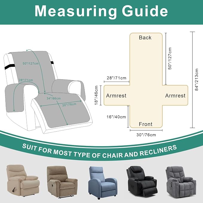 Foxdecor Recliner Chair Covers, Recliner Cover Non-Slip Chair Covers, Washable Recliner Couch Cover Furniture Protector, Cover for Recliner Chair with Elastic Straps. (Brown, 30" W) - Image 5