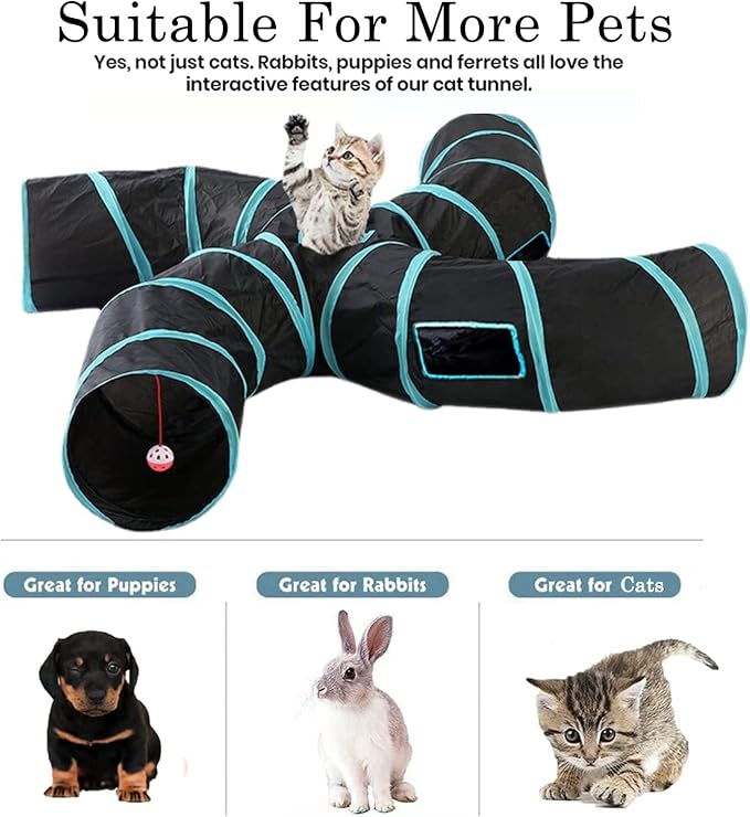 Upgraded Cat Tunnel Toy with 5 peek-a-Boo Windows, Large 4-Way Maze Tube | cat tunnels for indoor cats large,Collapsible Maze House Play Tube Interactive Toy for Cat Kitten Kitty Rabbit Black - Image 3