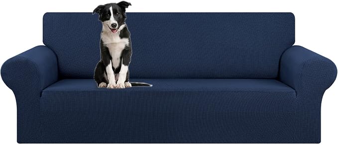 KEKUOU Stretch Oversized Couch Covers for Sofa Slipcover,Navy Blue | 1-Piece Washable Sofa Cover (94"-110") 4-Seater Furniture Protector, Soft Jacquard Non-Slip Elastic Bottom for Dogs & Kids by KEKUOU