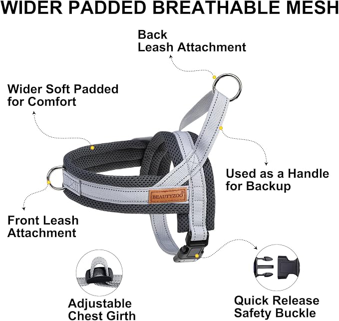 BEAUTYZOO Small Dog Harness and Leash Set, No Pull Step in Puppy Vest | Breathable Mesh with Handle, Reflective, Adjustable No Choke Escape Proof, Lightweight, Easy Control for Walking, Grey XS - Image 7