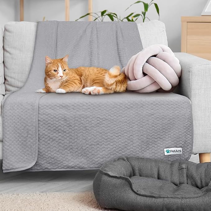 PetAmi Waterproof Dog Blanket, Leakproof Puppy Blanket, 40x60 Light Gray | For Medium Large Pets, Furniture Sofa Couch Cover Protector, Fleece Throw Indoor Cat Kitten, Reversible Washable Soft Plush - Image 6