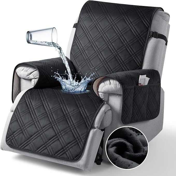 TAOCOCO 100% Waterproof Recliner Chair Cover, Recliner Covers for Recliner Chair with Pocket, Non Slip Reclining Chair Cover Furniture Protector for Kids, Pets(30'', Black-Velvet) - Image 8