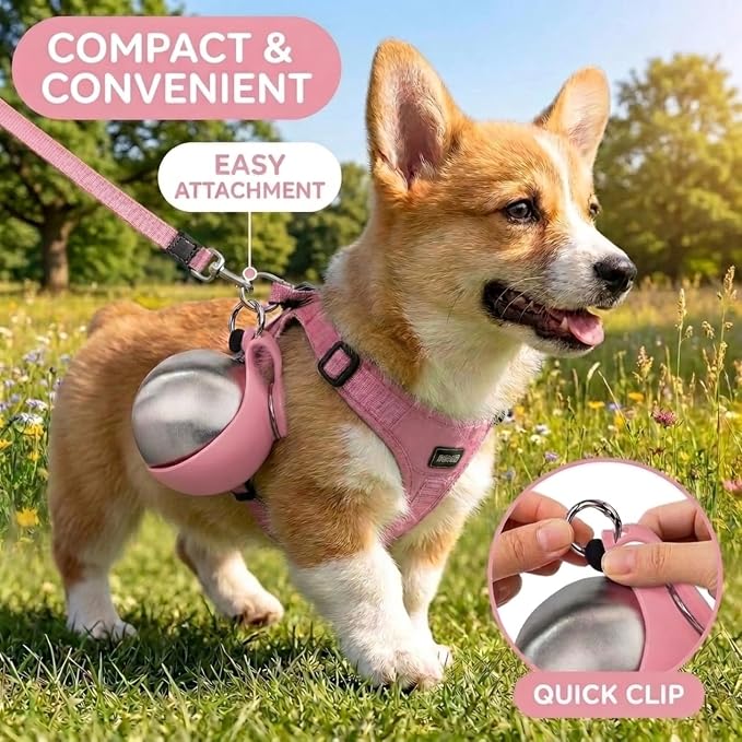 Dog Water Bottle Portable, 2 in 1 Stainless Steel 10oz Dog Water Bowl, Pink | Leak-Proof Pet Water Dispenser for Small & Medium Dogs, Pet Drinking Holder for Walking Hiking Outdoor Activities - Image 4