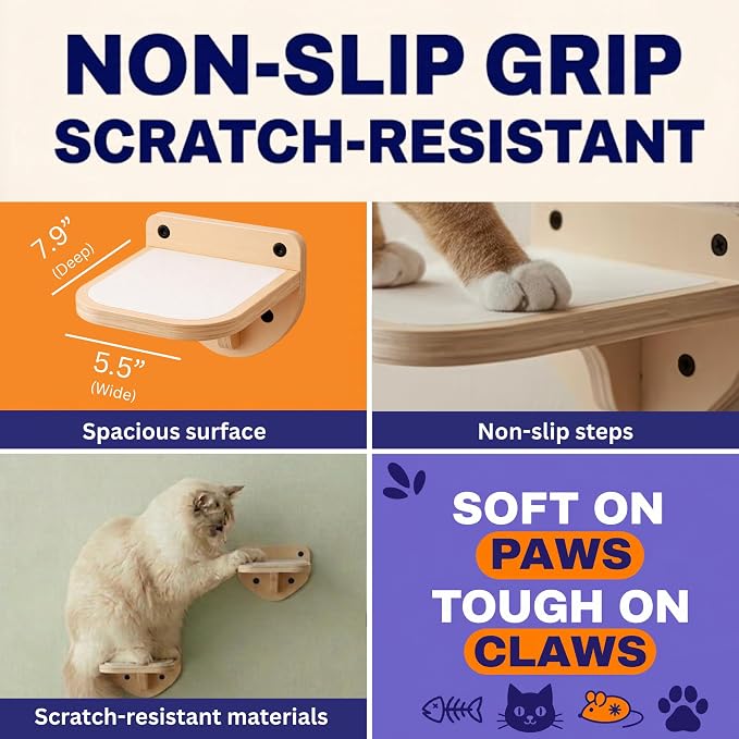Cat Wall Shelves, Natural Floating Cat Steps Set of 3 - Image 4