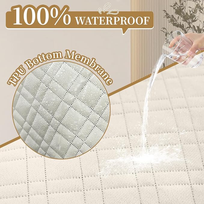 Velvet 100% Waterproof Loveseat Covers Washable Love Seat Couch Covers for 2 Cushion Couch Sofa Pet Friendly Sofa Slipcovers Dogs Furniture Protector with Pockets (Medium-XL, Light Beige) - Image 2