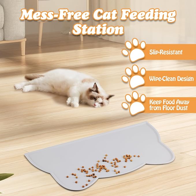 Elevated Cat Bowls with Non-Slip Mat - 7.1" Wide Whisker Friendly Dishes, Neck Stress-Free, Raised Stainless Steel Bowls for Flat-Faced/Senior Cats & Small Dogs, Indoor/Travel Use, 2-Pack - Image 5