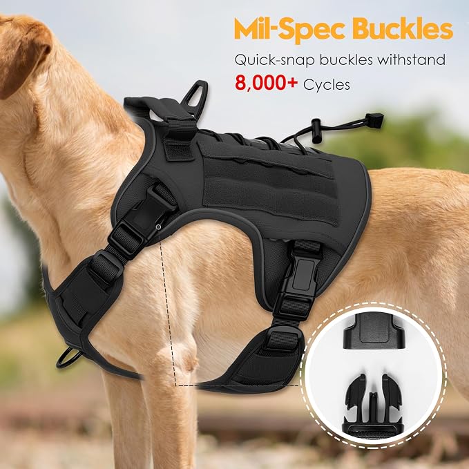 Heavy-Duty Tactical Dog Harness for Large Dogs, No Pull Adjustable Reflective Pet Vest with Molle System, K9 Military-Grade Control for Service Training, Outdoor & 10+ Breeds, Black, X-Large - Image 3